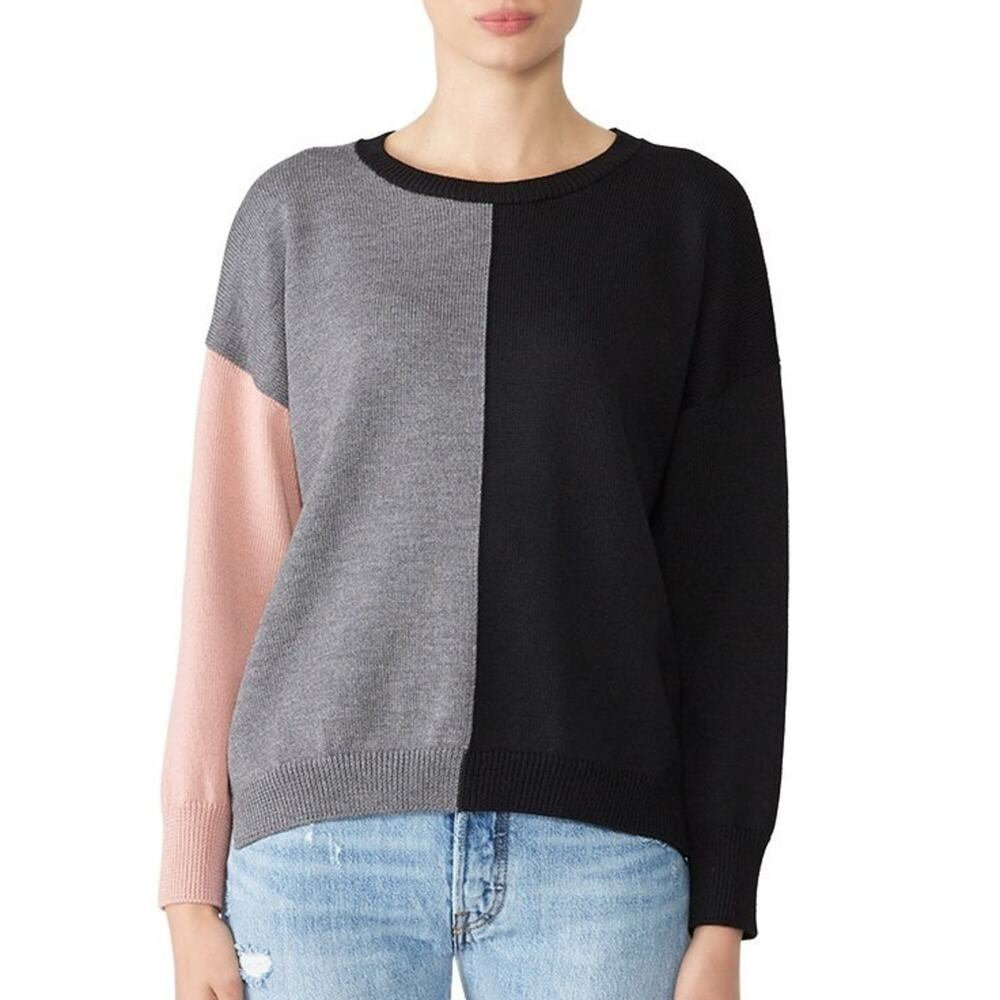 Fuzzi Colorblock‎ Gray Black Crewneck Wool Pullover Sweater Size M